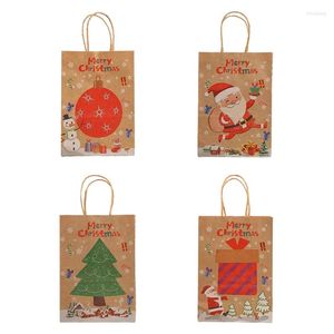 Present Wrap Christmas Kraft Väskor Pack med 12 Xmas Tree Lantern Santa Mönster för Festival Party Candy Biscuit Package