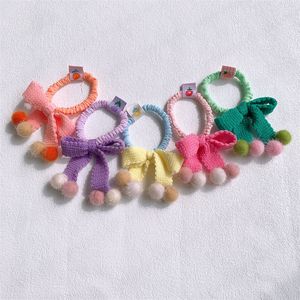 Dolce ragazza principessa coda di cavallo copricapo autunno e inverno nuova moda per bambini carino colorato palla di pelo elastico in lana con fiocco