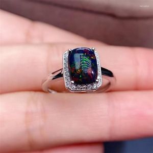 Ringos de cluster Black Black Opal Gemstone Anel Suits for Women Real 925 Sterling Silver Fine Jewelry