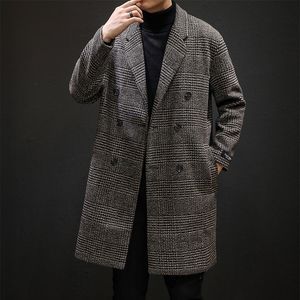 Misto lana da uomo Cappotto doppiopetto in lana scozzese da uomo Cappotto invernale Giacca pied de poule casual da uomo Colletto con risvolto Lungo Cappotto a vento in lana 220930