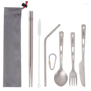 Dinnerware Sets Titanium Cutlery Set Extra Strong Ultra Lightweight 3/4/5 Piece Knife Fork Spoon Chopsticks Brush Kitchen Tool Accessory