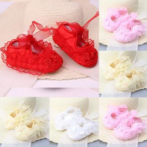 Första vandrare 2022 Säljare Toddler Baby Lace Flower Solid Shoes Born Girls Soft Soled Princess Crib 0-12m