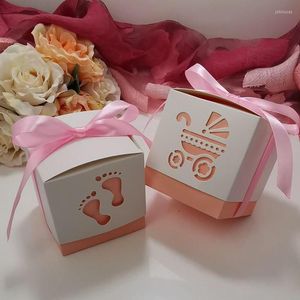 Gift Wrap Baby Foot Carriage Candy Box Sweet Container Favor And Gifts Boxes With Ribbon Shower For Baptism Birthday Party