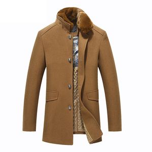 Men's Wool Blends Autumn Winter Wool Blends Coat Men Fur Collar Mid Long Windbreaker Jacket Male British Style Woolen Coat Men Drop 220930