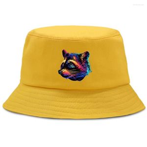 Berets 3D Cool Oil Paint Raccoon Men Fishing Hats Hip Hop Beach Sun Women's Summer Hat Haruku Sunbonnet Bucket Cap Unisex