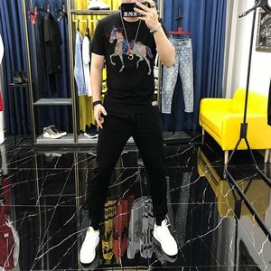 Men's Tracksuits Men's 2022 Real Factory Picture Design Animal Rhinestone Pattern T-Shirt Fashion Youth Sets Tracksuit Trend Short