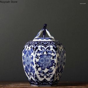 Butelki do przechowywania niebiesko -biała porcelanowa ceramiczna dekoracja domowego zbiornika domowego kuchennego przekąsek słojczy