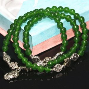 Странд высококачественный оригинальный дизайн многослойные браслеты 6 -мм Тайвань зеленый натуральный камень Джейд Халцедонии Круглый Бусы Ювелирные изделия B2231