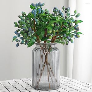 Flores decorativas American Blueberry Fruit Cranberry Berry Single Five-Fork Simulation Olive Shooting Props Model Room Decoration