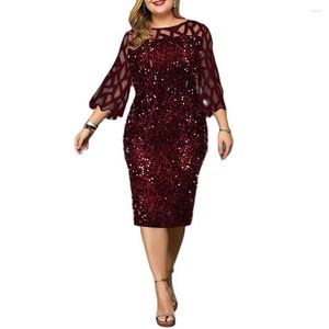 Sukienki codzienne sukienki imprezowe plus size Summer Damskie 2022 Elegancka cekinowa czarna czarna wino czerwone stroje wieczorowe 3xl 4xl 5xl