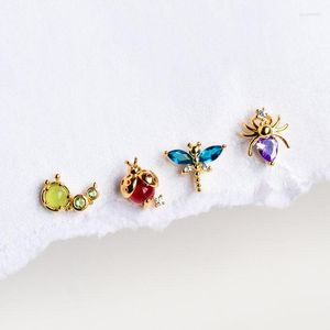 Hoop Earrings Set Of 4 Pieces 18K Gold Plated Colorful Stone Mini Small Stud Multi Piercing Earring For Girl Women 925 Sterling Silver