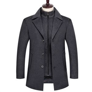 Men's Wool Blends Autumn Winter Wool Coat Men Thick Business Casual Woolen Overcoat Single Breasted Cotton Liner Trench CoatJacket Male 220930