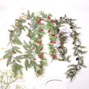 Juldekorationer 1.5 m Chrismas Wreath Artificial Rattan Plant Pine Cones Garland Hem Öppstad Dörrväggfönsterdekor Hängande prydnad