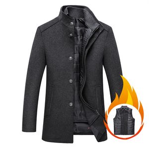 Herren Wollmischungen est Männer Winter Wollmäntel Casual Business Trenchcoat Einfarbig Dicke Herren Wolljacke Langer Mantel mit Weste 220930