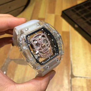 Watches armbandsur designer affärs fritid Richa Milles Personlig transparent ihålig Diamond Inlaid Skull Fashion Atmosphere Chara