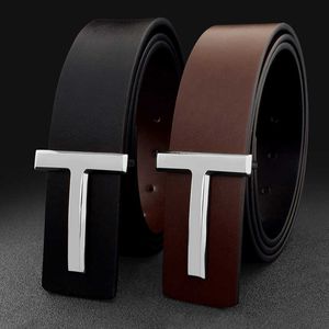 A112 gh Quality Formal Cowhide Black Men's Fashion T Letter Designer Leather Belt Jeans T220929