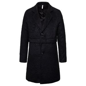 Misto lana da uomo Autunno Inverno Trench coat in lana nera Uomo Cappotto lungo in lana stile coreano Giacca monopetto maschile Giacca a vento casual 220930