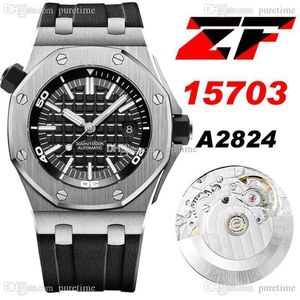 ZF Diver 42mm ETA A2824 Otomatik Erkekler İzle Çelik Kılıf Siyah Doku Kadran Sopa İşaretçileri Kauçuk Kayış 2022 Süper Edition Saatler PTPA Puretime