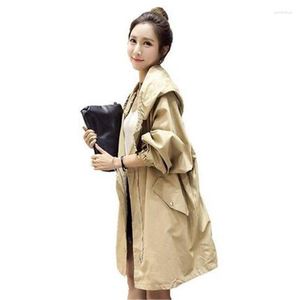 Women's Trench Coats Spring Autumn Women's Windbreaker Casual Plus Size Female Drawstring Lady Hooded Loose Outerwear Trendy Clothes