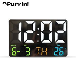 Wall Clocks Remote Control Large Electronic -mounted Digital LED Light Sensing Temp Date Power Off Memory Table 220930
