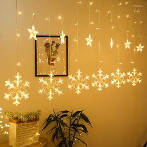 زخارف عيد الميلاد في فيستون بقيادة Snowflake Garland Curtain Lightant Lightant for Home Year 2022 Navidad