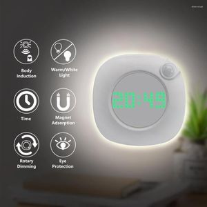 Night Lights LED PIR Motion Sensor Light With Time Clock For Home Bedroom Stairs Wall Lamp Brightness Battery Power 2 Lighting Color