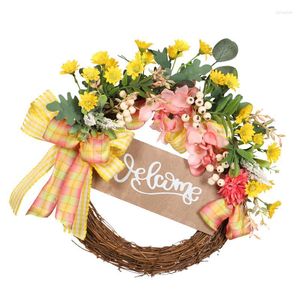Dekorativa blommor konstgjorda v￥rblommor krans 40x40 cm gul tusensk￶na och sommarblommig girland f￶r ytterd￶rrv￤ggf￶nster fest