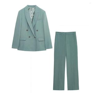 Kvinnors kostymer L2022 Fall Ladies Fashion Retro Classic Lapel Double Breasted Flap Pockets Design Chic Casual Office Premium Blazer