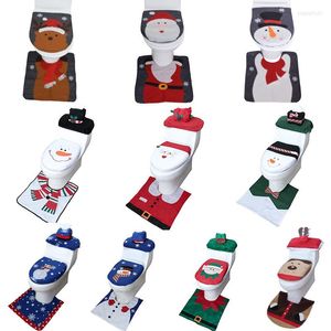 Christmas Decorations 1Set Santa Claus Toilet Seat Cover Rug Home Decor Xmas Lid Case Pad For Bathroom Mat Decorative Gifts Year