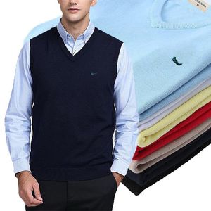Мужские жилеты подгонки тип мужской хлопчатобумажный вязаный свитер Бизнес Случайный классический V-образный рука