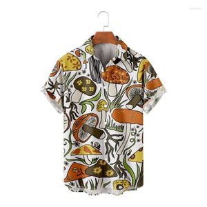 Men's Casual Shirts Japanese Style Men Mushroom Print Street Wear Hawaiian Shirt Beach Summer Short Sleeve Harajuku Hip Hop Aloha