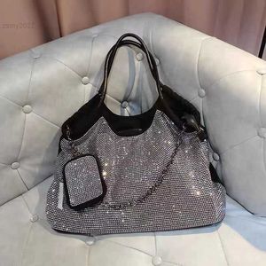 Bling Strass Eimer Damen Tragetasche mit Diamanten Lässige große Geldbörse und Handtasche Kristall Stilvolle Umhängetaschen mit Kette