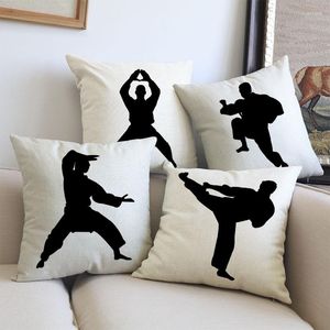 Yastık Çin Dövüş Sanatları Tekniği Wushu Tai Ji Figür Silhouette Case Ev Sofa Araba Dekoratif Kapak 45x45cm