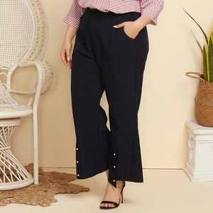 Pants Plus Size Women Solid Casual Wide Leg Trousers Pocket Color Ladies Cropped