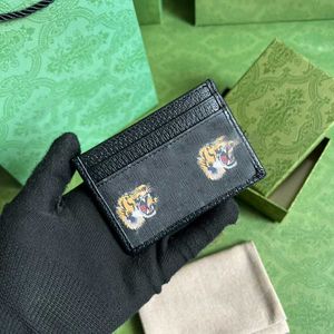 Mens card holder designer cardholder women mini purse Fashion Tiger Credit card wallets luxury black canvas coin purses with box