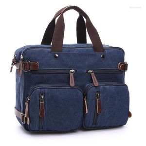 أكياس من القماش الخشن Scione Men Men Canvas حقيبة جلدية حقيبة سفر سفر سفر الكتف الكتف Back Handbag جيب الكمبيوتر المحمول الكبير