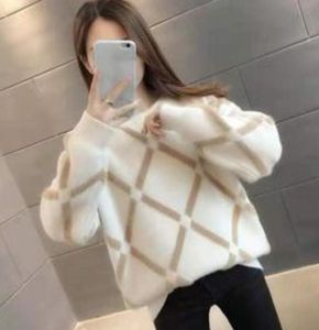 Women Sweaters Luxury for Letter Cashmere O-Neck Pullover Striped Casual Loose puff Dress Apple crop top