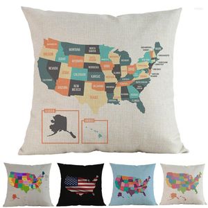 Kudde 50 States of the United Maps Us Territory Flagmönster LINEN CASE HOME SOFA RUM DECORATIVE Täckning 45x45cm