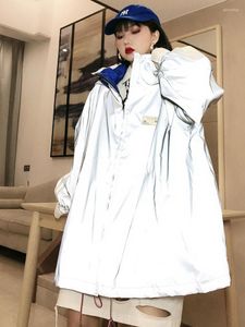 Women's Trench Coats Street Hip Hop Reflective Loose Bf Boys 'Big Version Stormsuit Fall 2022 Kvinnors