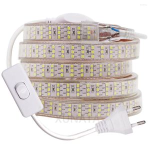 Şeritler Üç Sıra 276 LED/M 2835 LED Şerit 220V 240V AB İngiltere Fiş Su Geçirmez Süper Daha Parlak Esnek Bant Şerit Işığı