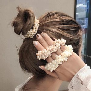 Fashion Rope Scrunchie Ponytail Holder White Black Champange Faux Pearl Beads Elastic Hair Bands Hair Accessories for Women