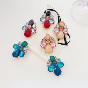 2024 Dangle Chandelier Colorful Crystal Flower Dangle Earrings for Women Imitation Gold Color Pearl Rhinestone Decoration Drop Earrings Jewelry
