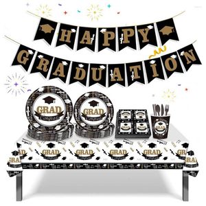 Set di posate Set di stoviglie usa e getta Decorazione per feste di laurea Bomboniere Tovaglia Piatto da pranzo Posate da cucina 2022 Congratulazioni Grad