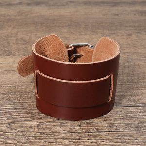 Wide Belt Leather Bangle Cuff Multilayer Wrap Adjustable Bracelet Wristand for Men Women Fashion Jewelry