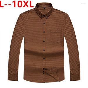 Men's Casual Shirts Plaid 10XL 8XL 6XL Men's Checked Oxford Button-down Shirt With Chest Pocket Smart Classic Contrast Slim Fit Long