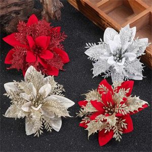 14cm Glitter Artificial Christmas Flowers Xmas Tree Ornaments Merry Christmas Decorations for Home New Year Gifts Navidad