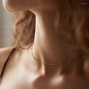Gargantilla delgada delgada 925 collares de plata esterlina Mujeres niñas de oro color rosa joya de joyería collar de collar
