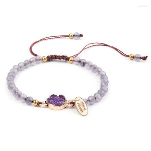 Strand 4mm Purple Stone Pärledarmband för kvinnor Erkek Bileklik Gift Ethnic Handmade Crystal Tibetan Bangles Smycken