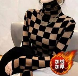여자 스웨이터 터틀넥 럭셔리 디자이너 퍼프 드레스 티셔츠 양면 벨벳 두꺼운 따뜻한 탑 여자 의류