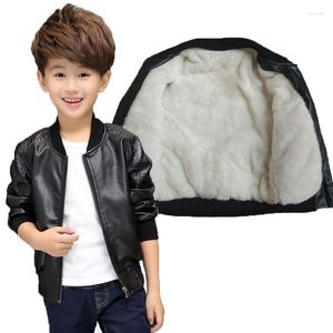 Jackets Children Boys Winter Coat 2022 Thick Velvet Kids PU Leather Jacket Fashion Solid Children's Warm Clothes Outwears